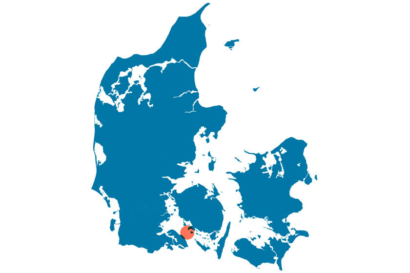 Danmarkskort med placering af en kommende Als-Fyn forbindelse
